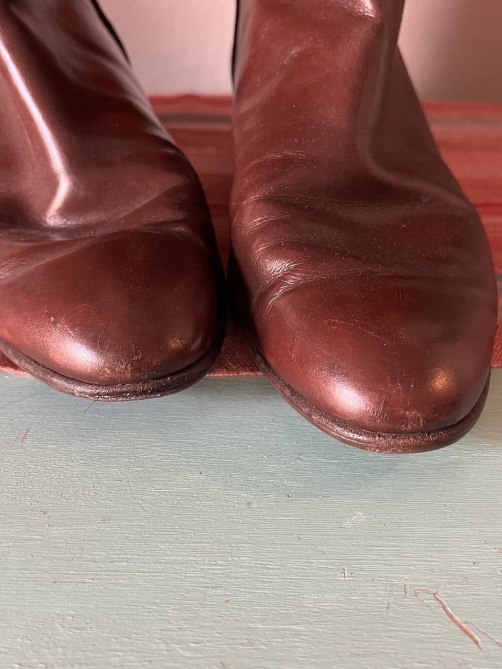 Vintage Ferragamo Low Heel Knee High Riding Boots Brown / Burgundy 9M - Picture 7 of 10